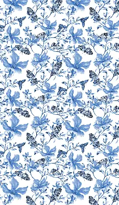 Fensterrollo innen mit blauem Schmetterlingsmotiv