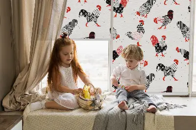 Fensterrollo mit Hähne Motiv