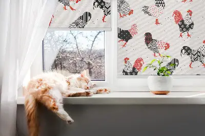 Fensterrollo mit Hähne Motiv