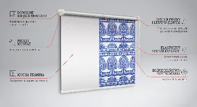 Fensterrollo für den Innenbereich mit blauem Muster