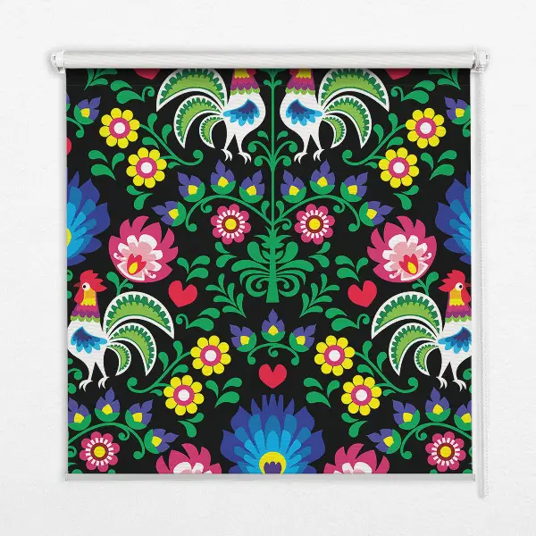 Fensterrollo für den Innenbereich mit Motiv Bunte Hähne