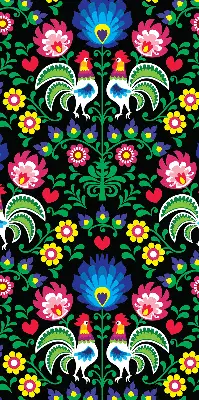 Fensterrollo für den Innenbereich mit Motiv Bunte Hähne