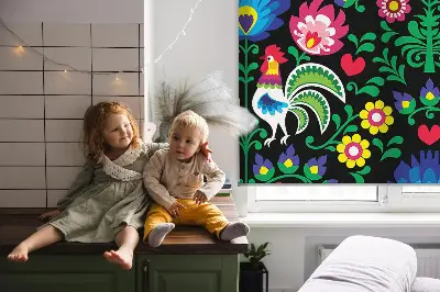 Fensterrollo für den Innenbereich mit Motiv Bunte Hähne