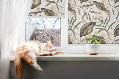 Fensterrollo mit Blumen- und Stielen-Motiv