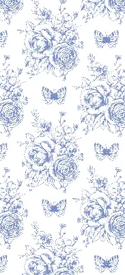 Rollo mit blauen Blumen und Schmetterlingen