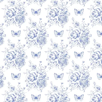 Rollo mit blauen Blumen und Schmetterlingen
