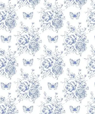 Rollo mit blauen Blumen und Schmetterlingen