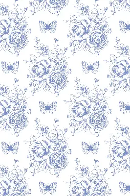 Rollo mit blauen Blumen und Schmetterlingen