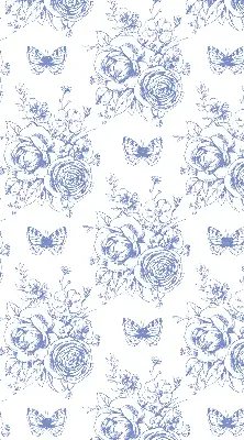 Rollo mit blauen Blumen und Schmetterlingen
