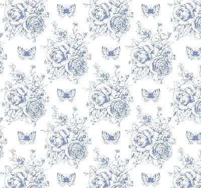 Rollo mit blauen Blumen und Schmetterlingen