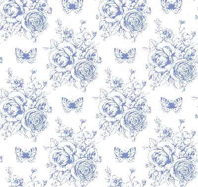 Rollo mit blauen Blumen und Schmetterlingen