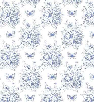 Rollo mit blauen Blumen und Schmetterlingen
