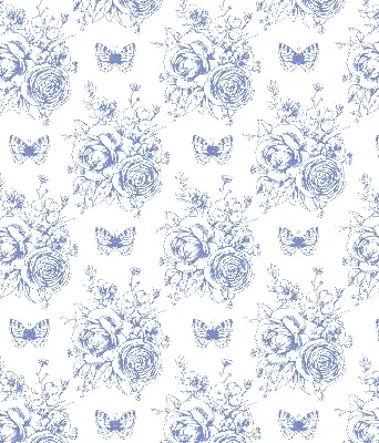 Rollo mit blauen Blumen und Schmetterlingen