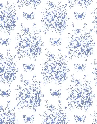 Rollo mit blauen Blumen und Schmetterlingen