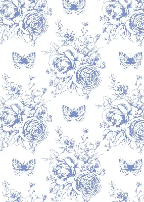 Rollo mit blauen Blumen und Schmetterlingen