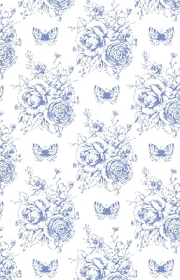Rollo mit blauen Blumen und Schmetterlingen