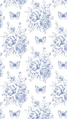 Rollo mit blauen Blumen und Schmetterlingen