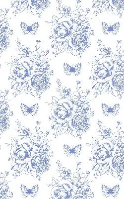Rollo mit blauen Blumen und Schmetterlingen