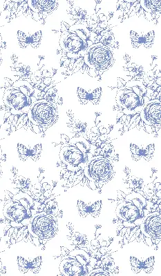 Rollo mit blauen Blumen und Schmetterlingen