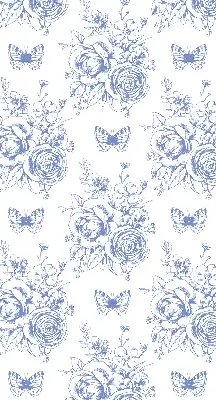 Rollo mit blauen Blumen und Schmetterlingen