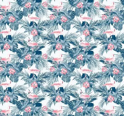 Fensterrollo für den Innenbereich mit tropischem Pflanzen und Flamingos Motiv