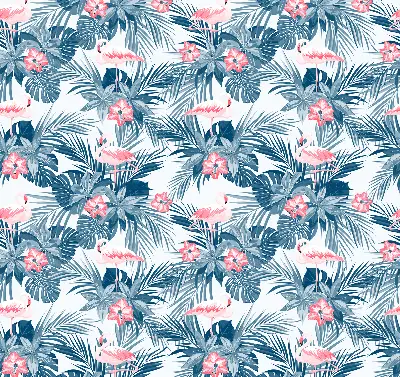 Fensterrollo für den Innenbereich mit tropischem Pflanzen und Flamingos Motiv