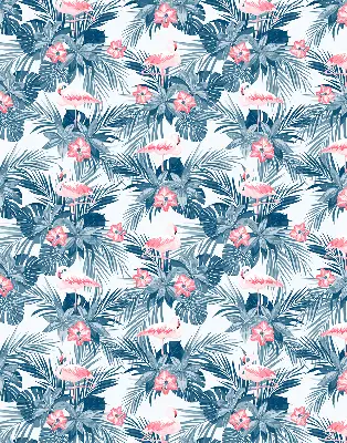 Fensterrollo für den Innenbereich mit tropischem Pflanzen und Flamingos Motiv