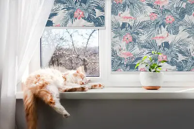 Fensterrollo für den Innenbereich mit tropischem Pflanzen und Flamingos Motiv