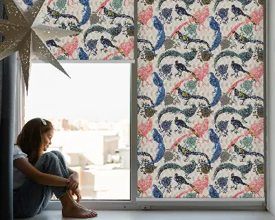 Fensterrollo mit Motiv bunte Pfauen