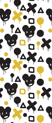 Fensterrollo mit schwarzem und gelben Muster