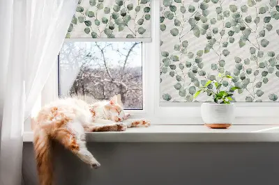 Rollo Fenster mit Motiv von Blättern und Zweigen