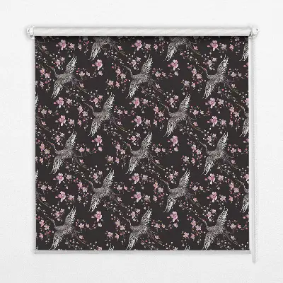 Fensterrollo mit Motiv von Reihern und Blumen