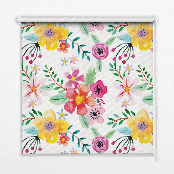 Fensterrollo mit Motiv gemalte Blumen für den Innenbereich