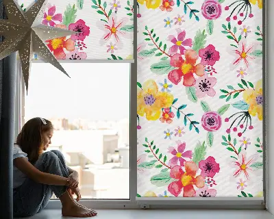 Fensterrollo mit Motiv gemalte Blumen für den Innenbereich
