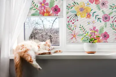 Fensterrollo mit Motiv gemalte Blumen für den Innenbereich