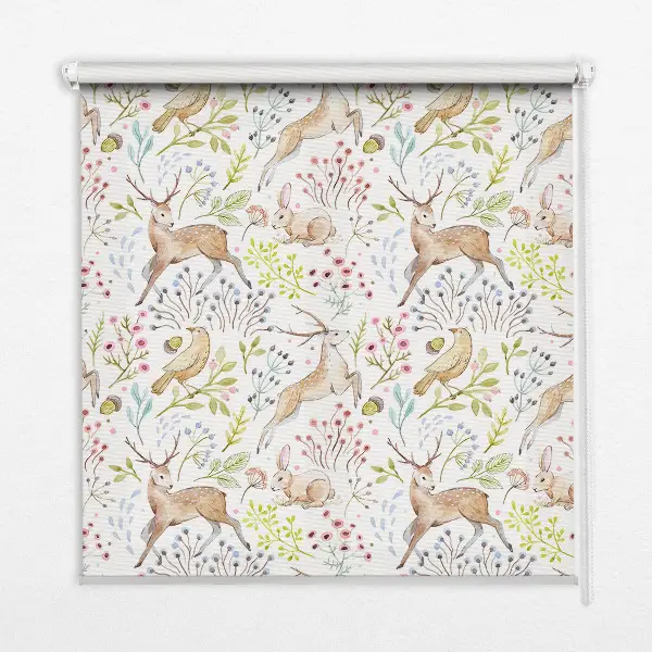 Rollo Fenster mit Hirsch und Reh Motiv