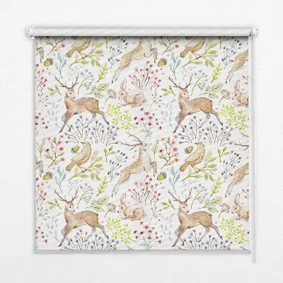 Rollo Fenster mit Hirsch und Reh Motiv