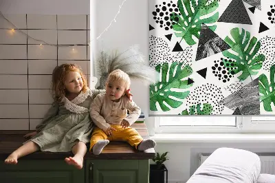 Fensterrollo mit Blätter, Dreiecke und Punkte Muster