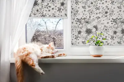 Fensterrollo mit Motiv einer gezeichneten Blume