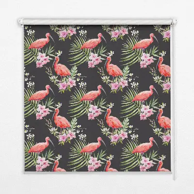 Fensterrollo für den Innenbereich mit Flamingos auf Pflanzen Motiv