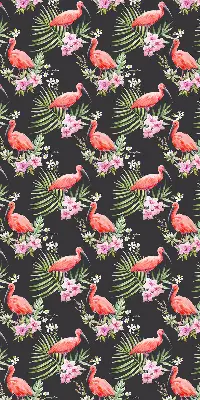 Fensterrollo für den Innenbereich mit Flamingos auf Pflanzen Motiv