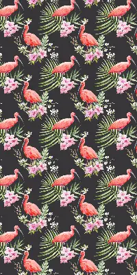 Fensterrollo für den Innenbereich mit Flamingos auf Pflanzen Motiv