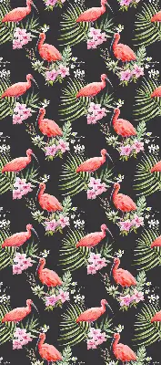 Fensterrollo für den Innenbereich mit Flamingos auf Pflanzen Motiv