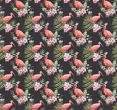 Fensterrollo für den Innenbereich mit Flamingos auf Pflanzen Motiv