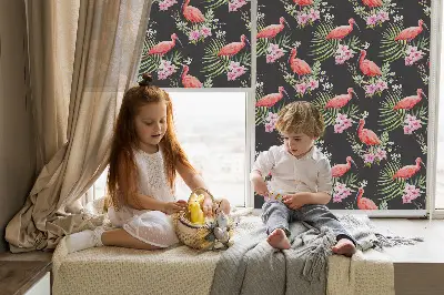 Fensterrollo für den Innenbereich mit Flamingos auf Pflanzen Motiv