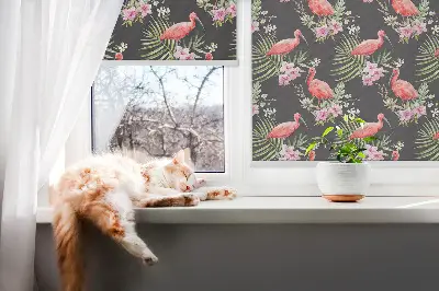 Fensterrollo für den Innenbereich mit Flamingos auf Pflanzen Motiv