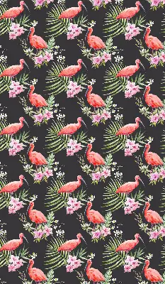 Fensterrollo für den Innenbereich mit Flamingos auf Pflanzen Motiv