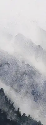 Fensterrollo mit Motiv nebelige Berge