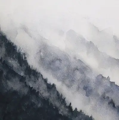 Fensterrollo mit Motiv nebelige Berge