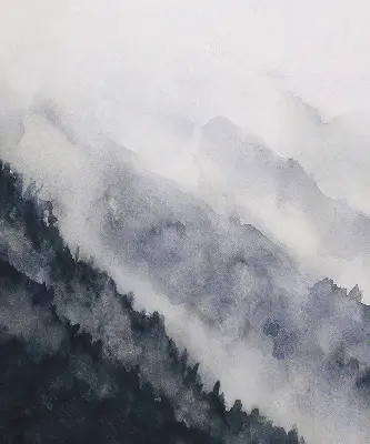 Fensterrollo mit Motiv nebelige Berge